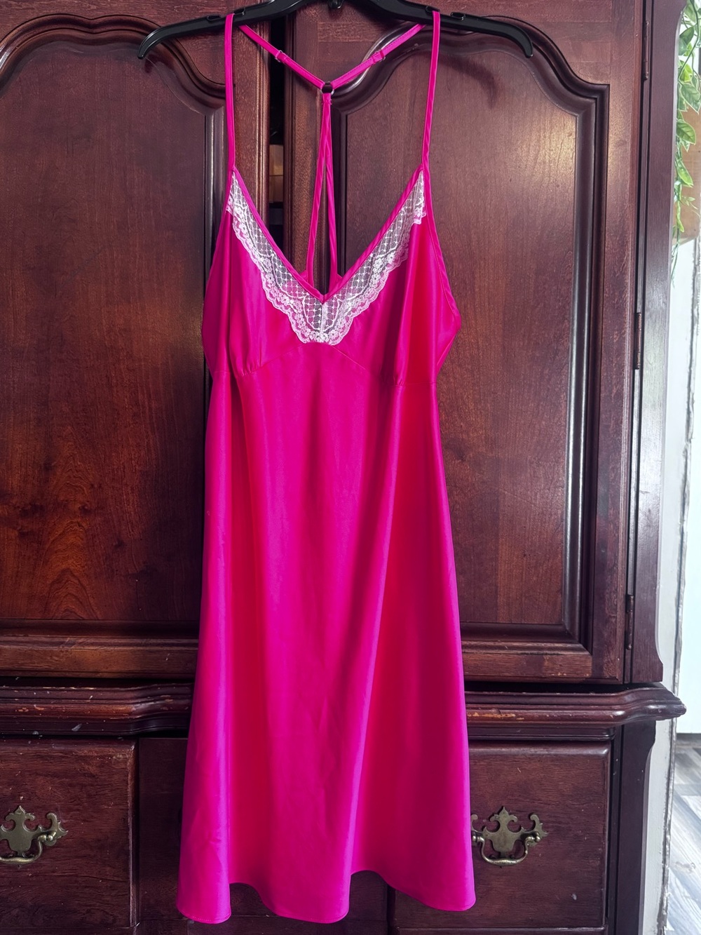 Y2K Style Hot Pink Slip Dress With Lace